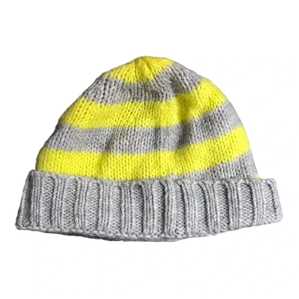 GAP Kids‎ Vintage Beanie Hat Gray Yellow Stripe Alpaca Acrylic One Size Unisex